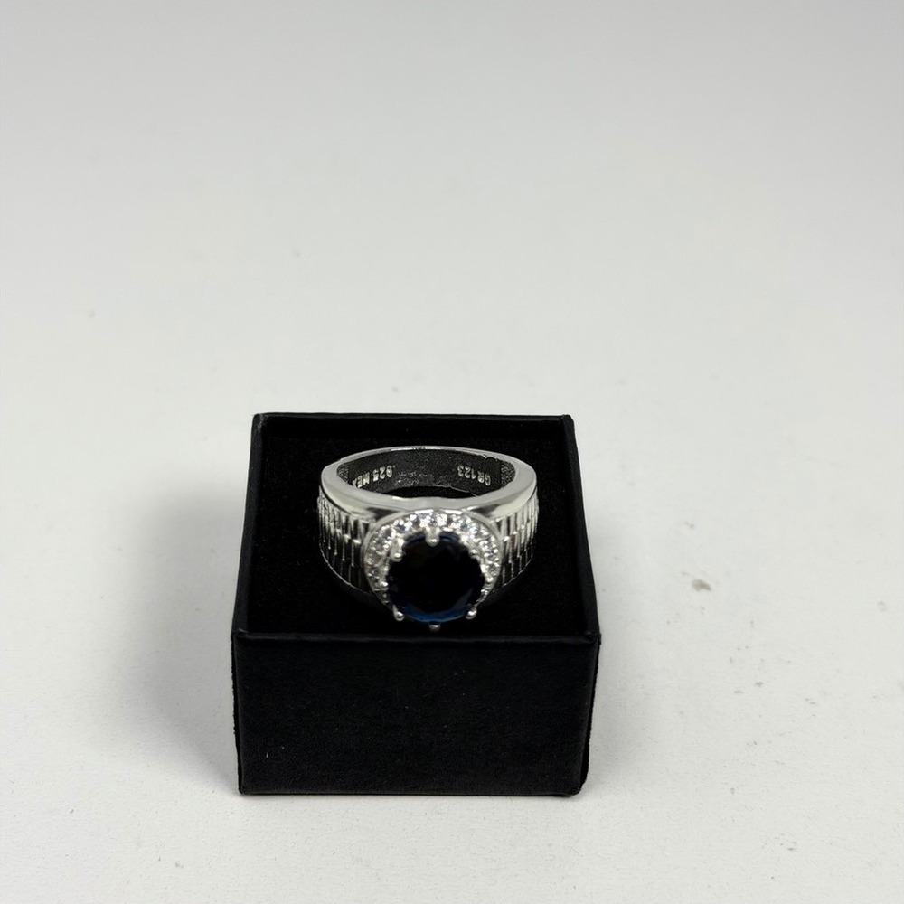Mexico 925 Sterling Silver Blue CZ Statement Ring Size 9